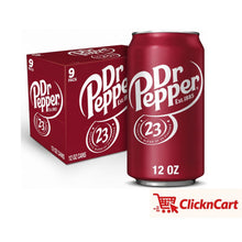 Dr Pepper Soda Soft Drink Cans, 12 fl oz, 9 Pack, Original 23 Flavors Cola, Refreshing Carbonated Beverage for Parties
