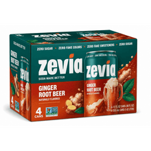 4 Pack Cans. Zevia Zero Calorie, No Sugar Ginger Root Beer Soda Pop, 12 fl oz.