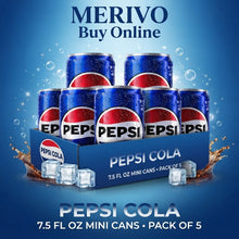 Pack of 5 Classic Cola Soda Pop, 7.5 Fl Oz Mini Cans, Refreshing Carbonated Soft Drink, Convenient Single-Serve Pack of 5 – Packing may vary