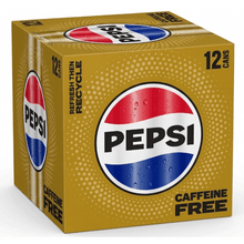 Pepsi, Caffeine Free Cola Soda Pop, (2 pack min l ) 12 fl oz cans, 12 Pack UNIQUE TASTE ALL DAY REFRESHMENT;;;/:'//