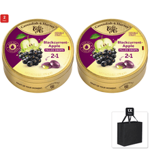 Double Fruit Drops – Blackcurrant With Apple Filling175G 6 Ounce Tin with 1 Reusable Non Woven Tote Bag