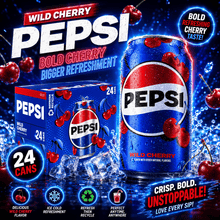 Pepsi Wild Cherry Cola Soda Pop, 12 fl. oz. Cans 24 pack