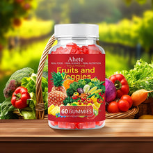 AHETE Fruits & Veggies Gummies - 15 Fruits & 14 Greens, 1200mg Total Produce Blend Per Serving, with Multiple Vitamins, Daily Fruit & Vegetable Nutrition Gummies, 60 Count