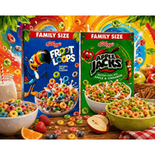 Froot Loops & Apple Jacks Family Size Cereal Bundle, Fruity and Apple Cinnamon Crunchy Breakfast Cereals for Family Mornings & Snacking, 2.07 lbs