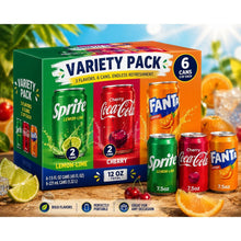 6-Count Soda Variety Pack – 2 Sprite Lemon-Lime, 2 Cherry Coca-Cola, and 2 Fanta Orange Mini Cans, 7.5 fl oz Each