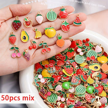30/50pcs Random Style Charm Mixed Fruit Pendant Alloy Enamel Apple Banana Pineapple Strawberry Grape Peach Pendant Necklace Bracelet Earrings Jewelry