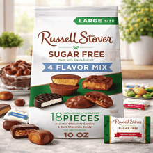RUSSELL STOVER Sugar Free Assorted Chocolate Candy 4 Flavor Mix 10 oz Bag, No Sugar Added Chocolate Assortment, Individually Wrapped Sweet Treats, Variety Chocolate Candy Pack, Low Sugar Snack Option, Grab and Go On-The-Go Candy, Office Breakroom Sweets
