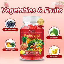 Ahete Fruit And Vegetable Gummies - Rich In Multiple Vitamins, Natural Balance Of Fruits And Vegetables, Super Fruits And Vegetables for All Genders, Supports Skin Health And Antioxidant Effects. Super Fruit And Vegetable Supplement, 60 Gummies.