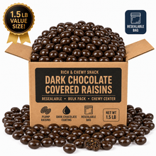 Dark Chocolate Covered Raisins, 1.5 LB Bulk Bag, Resealable Sweet Snack