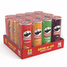 Pringles Variety Pack Potato Crisps Enjoy these single-serve cans during game time, family movie night, bbq, or as an anytime snack; The stackable snack options are endless Chips, Lunch Snacks, 16 Count