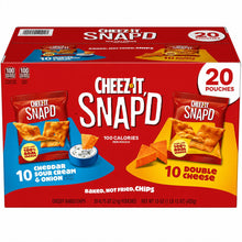 Cheez-It Snap’d Baked Snack Chips Variety Pack, 0.75 oz x 20 Packs, Cheddar Sour Cream & Onion and Double Cheese, Thin Crispy Individually Packed Snacks for Lunch, School, Office, Travel & Parties