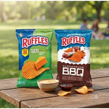Pack of Ruffles Potato Chips Queso Cheese Flavored Snack Chips, Snacks, Large Bag 8 Ounce Bag & Ruffles Smokehouse BBQ Naturally and Artificially Flavored Potato Chips, 8 oz