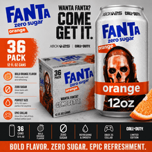 Fanta Zero Sugar Orange Soda Pop, 12 fl oz Cans, 36 Pack, Sugar-Free Orange Flavored Carbonated Soft Drink, Bulk Soda Multipack
