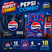 Pepsi Zero Sugar Cola & Wild Cherry Soda Combo Pack, 16.9 fl oz Bottles – 12 Pack + 6 Pack, 18 Bottles