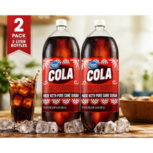 Pack of 2 Cola Soda Bottles, Pure Cane Sugar Formula, 2 Liters Each, Crisp Carbonated Soft Drink with Classic Cola Flavor for Parties, Meals & Family Refreshment.