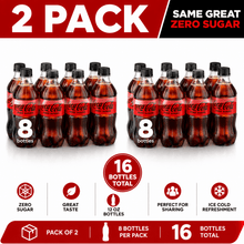 Pack of 2 Coca-Cola Zero Sugar Soda Bottles, 12 fl oz, 8 Pack Each, Sugar Free Carbonated Soft Drink, Cola Beverage