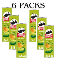 Pringles Dill Pickle Potato Crisps Chips, Lunch Snacks, 6 Packs, 5.5 oz Canister each