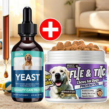 Dual Pet Care Combo, Dog Fle & Tic Soft Chews, Pet Yeast Health Drops, Itch Relief, Glossy Coat, Ear+Paw Soothing, Gut Support, 90 Chews, 2fl.oz Liquid Drops