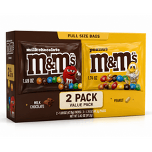 M&M's Full Size Chocolate Candy Variety Pack, 2 Count Value Box – Milk Chocolate & Peanut, Individually Wrapped Full-Size Packs