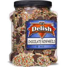 Christmas Dark Chocolate Nonpareils Candy by Its Delish, 48 Oz Jumbo Container | Christmas Themed Chocolate Candy with Red Green and White Non Pareils Holiday Chocolates Candies | Vegan, Kosher