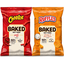 Baked Cheetos Crunchy Flamin' Hot Cheese Snacks (7.625 Oz Bag) & Baked Ruffles Cheddar & Sour Cream Potato Chips (6.25 Oz Bag) - 50% Less Fat Spicy Cheese & Creamy Cheddar Ridge Chips Variety Bundle (2 Bags Total, 13.875 Oz Total Weight)