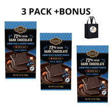 Private Selection Almond Blueberry 72% Cacao Dark Chocolate Swiss Candy Bar 3.5 oz, 3 Pack + Bonus