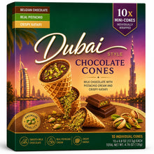 Dubai Style Chocolate Cones with Pistachio Cream & Crispy Kataifi – 10 Individually Wrapped Mini Cones