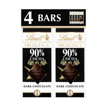 Lindt Excellence, 90% Dark Chocolate Candy Bar, 4ct, 3.5 oz. Bars