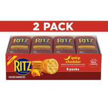 2 pack RITZ Spicy Cheddar Cheese Sandwich Crackers, Lunch Snacks, 8 Snack Packs (6 Crackers Per Pack)