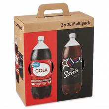 Great Value Cola Soda Pop, Pure Cane Sugar, 2 Liters Sam's Zero Sugar Cola Soda, 2 Liter Bottle