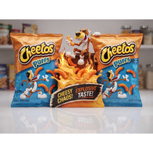 one 2.5 oz bags of light and airy crunchy cheese flavored snacks.