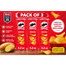 PACK OF 3 Pringles Original Potato Crisps Chips, Lunch Snacks, 5.2 oz Canister