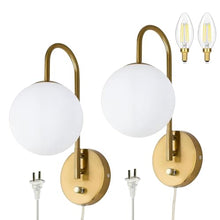Globe Electric Dimmable Plug-in Wall Sconces, Set of 2, White Glass Globe — Complimentary Gift with $76+ Orders; If the Gift Is Out of Stock or Its Price Rises, Order Cancelled with Full Refund Before Shipment
