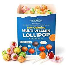 Andy Anand Low Calorie Lollipops with Multi Vitamins fruit flavored, Kids Love Them! 8.8 oz, Kids Multivitamin Pops, Sweetened with real fruit Juice