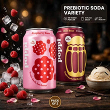 Prebiotic Soda Variety Pack – Raspberry Rose & Root Beer Flavored Sparkling Drinks, 12 fl oz Cans (2 Pack)