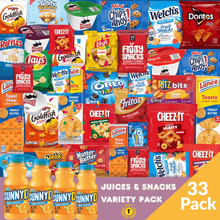 Munchies & Juice Variety Chest 33 Piece - Featuring SunnyD Citrus Drinks with Salty Crisps, Creamy Cheese Crackers & Sweet Bisuits Snacks, Daily School Lunchbox Refreshment Bundle, Dorm Food Basket