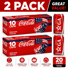 Coca-Cola Soda Pop Fridge Pack Mini Cans, Original Taste, 7.5 fl oz Mini Cans, 10 Pack, Pack of 2 (20 Cans Total)