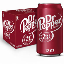 Dr Pepper Soda Soft Drink Cans, 12 fl oz, 9 Pack, Original 23 Flavors Cola, Refreshing Carbonated Beverage for Parties