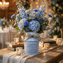 One Or Two Vintage Metal Vases, Barrel-Shaped Decorative Vases Suitable for Yard Lawns And Gardening Flower Planting, Indoor And Outdoor Rustic Style Decor, Milk Can-Shaped Vases with Handles, Decorated with Jute Rope. Gardening Gift Home Decor