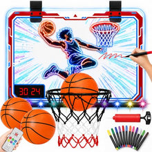 Kids Indoor Basketball Hoop with 7-Color LED Drawing Backboard & Scoring — Complimentary Gift with $101+ Orders; If the Gift Is Out of Stock or Its Price Rises, Order Cancelled with Full Refund Before Shipment