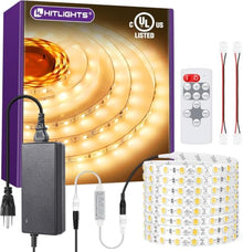 HitLights LED Strip Lights Warm White 3000K, 12V 16.4ft, UL Listed — Complimentary Gift with $86+ Orders; If the Gift Is Out of Stock or Its Price Rises, Order Cancelled with Full Refund Before Shipment