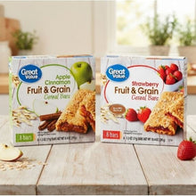 ( Snackes Variety Pack ) Great Value Fruit & Grain Cereal Bars Apple, Cinnamon, 10.4 oz, 8 Count & Great Value Fruit & Grain Cereal Bars, Strawberry, 1.3 oz, 8 Count