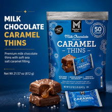 Member's Mark Milk Chocolate Sea Salt Caramel Thins—individually wrapped. A perfect blend of rich milk chocolate, silky caramel, and a touch of sea salt creates a luxurious taste experience. A delightful balance of sweet and salty