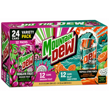 Mountain Dew Baja Blast Cabo Citrus, 12 fl oz 12 Pack Cans // Mountain Dew Soda Dragon Fruit 12 fl oz, 12 Count