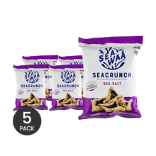 5 Packs, Seacrunch Rice-Wrapped Seaweed Snacks, Sea Salt Flavor, 1.58 oz, Gluten Free, Korean, Asian