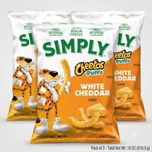 3 Packs Simply White Cheddar Cheese Flavored Cheetos Puffs Snacks, 6 oz