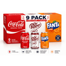 9 Pack Soda Variety Pack – Coca-Cola Original Taste, Diet Dr Pepper & Fanta Orange – 12 oz Cans, 3 Flavors, 3 Cans Each