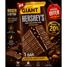 Hershey's Milk Chocolate with Almonds Giant Candy, Bar 7.37 oz, 25 Pieces