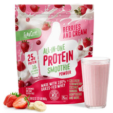 FlavCity All in One Protein Shake Powder, Berries and Cream - On the Go Meal Alternative + Collagen Peptides, Reishi & Cordyceps - Focus, Skin, Hair & Joint Support - 100% Grass Fed Whey, 20 Servings