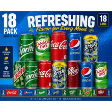 Soda Soft Drink Variety, 8 Flavor Soda Assortment Variety 12 Fl Oz. Cans (18 - Pack)